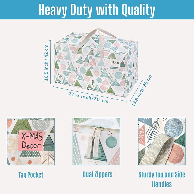 VENO 2 Pack Extra Large Heavy Duty Moving Bags with Wide Opening & Reinforced Handles, Reusable Storage Tote Bags with Strong Zippers for Clothes, College Dorm Essentials & Moving Supplies - Image 3