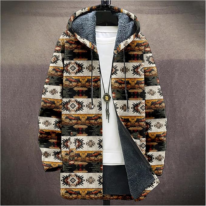 Full Zip Hoodies for Men Long Fleece Lined Knitted Hoodies with Pockets Fashion Coat Warm Cardigan for 2024