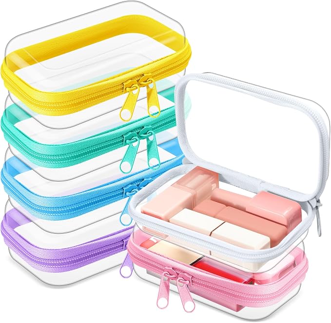 Sanwuta 6 Pcs Clear Hard Zipper Case Plastic Zipper Pouches Transparent Makeup Bag Pencil Case Pouches Toiletry Diaper Bag for Travel Toy Storage Organizer Bins(Colorful,5 x 3 x 2 Inch) by Sanwuta