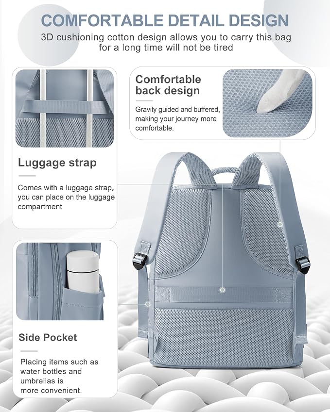 coowoz Large Travel Backpack Carry On for Women Man Waterproof Gym Backpack with Laptop Compartment Mochila de Viaje Teacher Personal Item Backpacks Rucksack Airplane Accessories Must Haves Gray Blue - Image 4