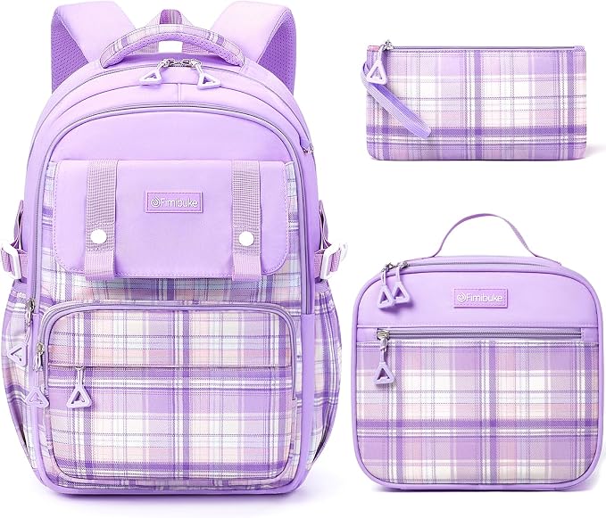 Fimibuke Kids Backpack for Girls, 3 PCS Waterproof Teens Girls School Backpack with Lunch Box, Pencil Pouch Set, Cute Bookbag Travel School Bag for Elementary Middle High School Student Age 6+(Purple) - Image 7