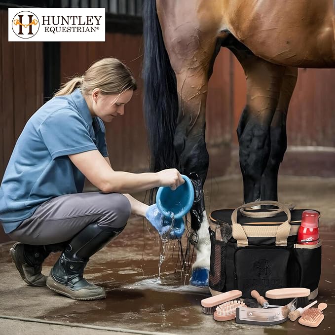 Huntley Equestrian Deluxe Grooming Bag Perfectly Designed Easy Access Multi Pocket Zipper Top Closure Double Handles Shoulder Strap Exterior Pockets - Image 7