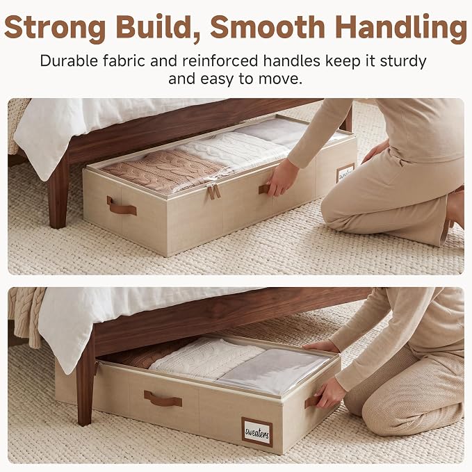 StorageWorks Large Under Bed Storage Containers with Handles and Label Holder, 2 Pack Ultra-thick Fabric Underbed Bins, Closet Organizer for Clothes, Blankets, Sweater - Image 4