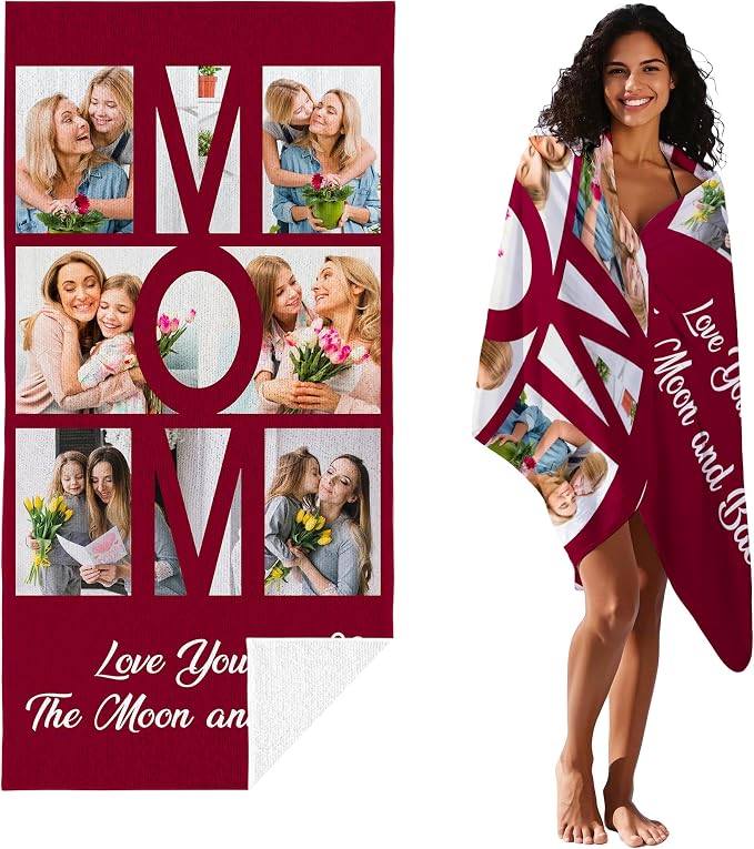 JML Mothers Day Birthday Gifts for Mom from Daughter Son, Personalized Beach Towel with Photo, Custom Beach Towel Gift for Mommy, Grandma, Women, Wife Anniversary Family Day, Summer, Holiday - Image 3