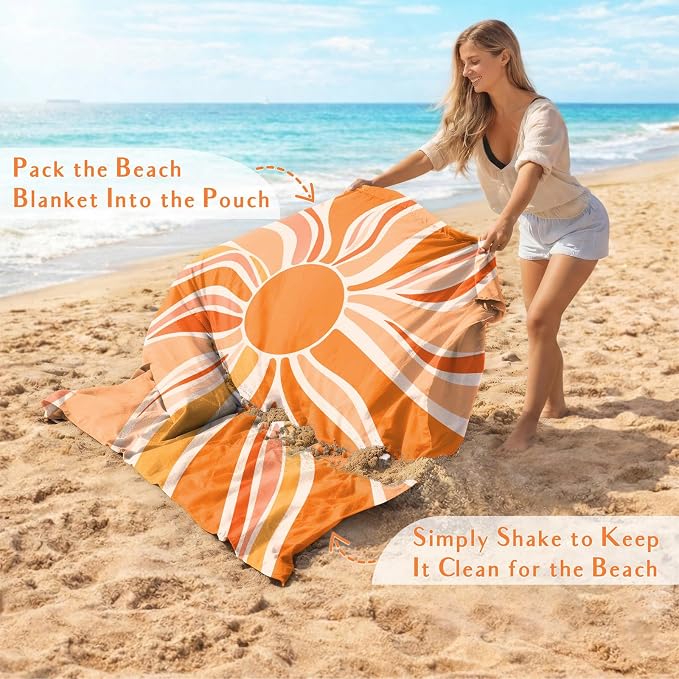 AlphaBeing Beach Blanket Waterproof Sandproof, Extra Large Beach Mat for 1–8 Adults, Oversized Picnic Blanket with 4 Stakes & Storage Bag, Essential Beach Gear for Travel - Image 4