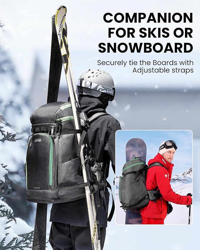 OutdoorMaster Ski Boot Bag, Snowboard Boots Travel Backpack for Helmet, Ski Shoes, Goggles, Gloves and Accessories, Waterproof Exterior & Bottom - Image 2