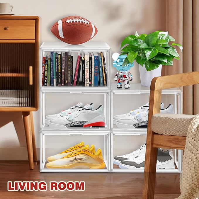 12 Pack Clear Shoe Organizer for Closet, Large Stackable Sneaker Boxes Shoe Display Box Handbag Organizer Plastic Storage Bins with Magnetic lids - Image 8
