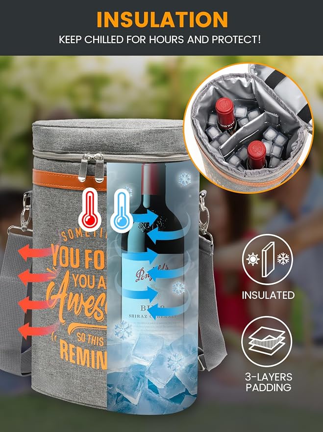 Wine Cooler Bag Gift Set with 2 Tumblers, Insulated Portable Wine Carrier Holds 2 Bottles, Perfect for Outdoor Use, Ideal Easter Birthday Anniversary Gift for Women & Men Wine Lovers - Image 4