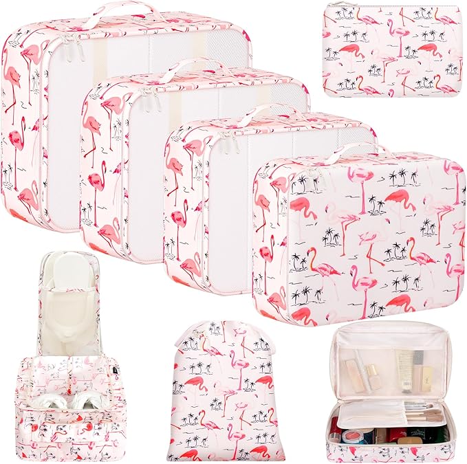 BAGAIL 8 Set Packing Cubes Luggage Packing Organizers for Travel Accessories-Pink Flamingo by BAGAIL