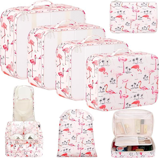 BAGAIL 8 Set Packing Cubes Luggage Packing Organizers for Travel Accessories-Pink Flamingo by BAGAIL