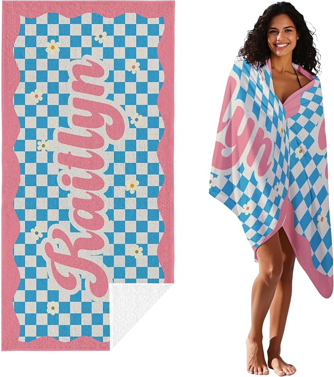 JML Personalized Beach Towel with Name, Custom Flower Beach Towel, Customized Microfiber Pool Towel, Quick Dry & Absorbent Swim Towel for Adult,Mother's Day, Birthday, Summer Holiday,Vacation - Image 2
