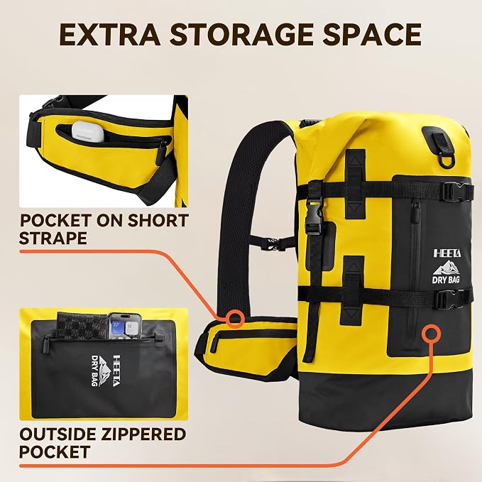 HEETA Dry Bags Waterproof Backpack 40L for Men & Women, Roll Top Heavy Duty Cushioned Hiking Backpack for Kayaking Boating Paddle Boarding Fishing Travel Camping Beach Vacation Cruise Ship Essentials - Image 5