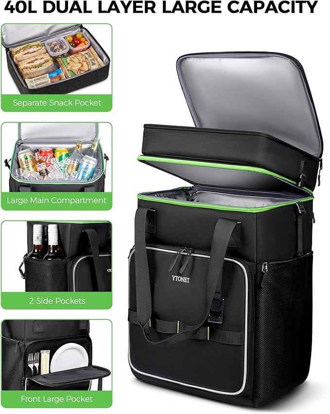 Ytonet 2-in-1 Rolling Cooler with Wheels, 55 Cans/40L Large Insulated Cooler on Wheels with Detachable Top Bag, Leakproof Soft Sided Cooler Bag for Beach, Picnic, Camping, Travel and Grocery，Black - Image 3
