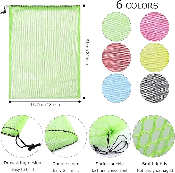 18"X24" 6Pcs Mesh Laundry Drawstring Bag Nylon Drawstring Gym Bag with Cord Lock Closure - Image 3