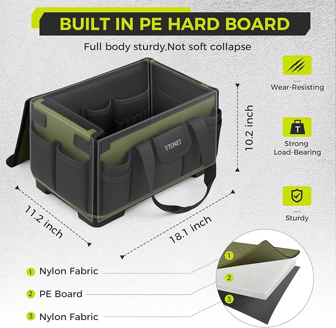 Heavy Duty Tool Bag 18-Inch, Extra Large 46 Pockets Electrician Tool Bag for men with Hard Bottom & Waterproof Pocket, 1680D Tear-Proof Toolbox Organizer for HVAC Mechanic, Father Dad Birthday Gift - Image 4
