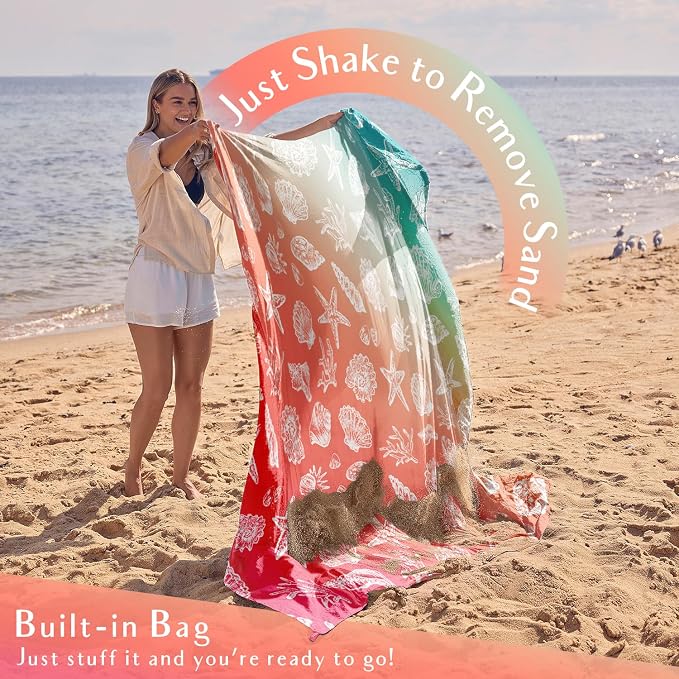WEKAPO Beach Blanket Waterproof Sandproof Oversized, Extra Large Beach Mat Sand Free, Lightweight & Compact Sand Free Mat with 5 Stakes & 4 Corner Pockets - Image 5