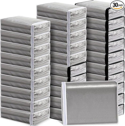 Riakrum 30 Pack Clear Zippered Storage Bags, 15x11x4 inches, Vinyl Plastic Sweater Sheet Organizers Storage Bags, PVC, for Clothes, Sheet, Blankets, Fabrics Organizers (Black & White) by Riakrum