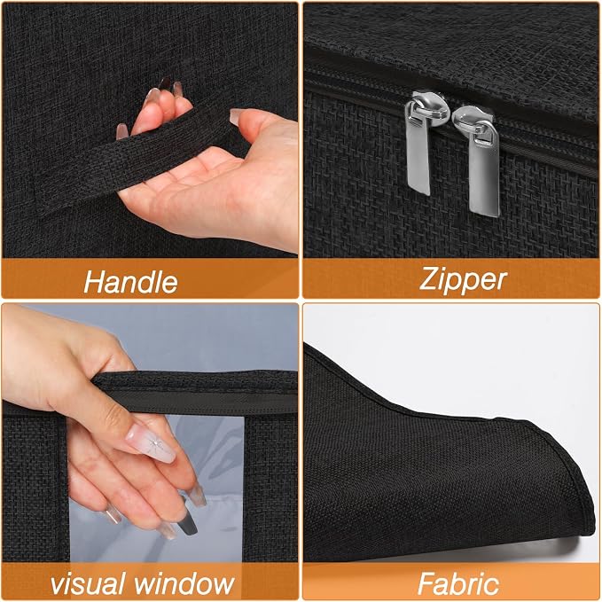 punemi 2 Pack Clothes Storage, Sturdy Blanket Storage Bags with Side Bottom Support, Storage Containers for Organizing Bedroom Closet Clothing Comforter, Organization and Storage W/Lids Handle,Black - Image 5