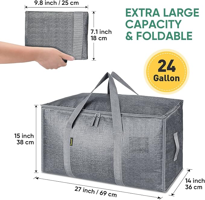 BALEINE 4-Pack Oversized Moving Bags with Reinforced Handles, Heavy-Duty Storage Tote for Clothes, Moving Supplies (Winter Grey, 4-Pack) - Image 2