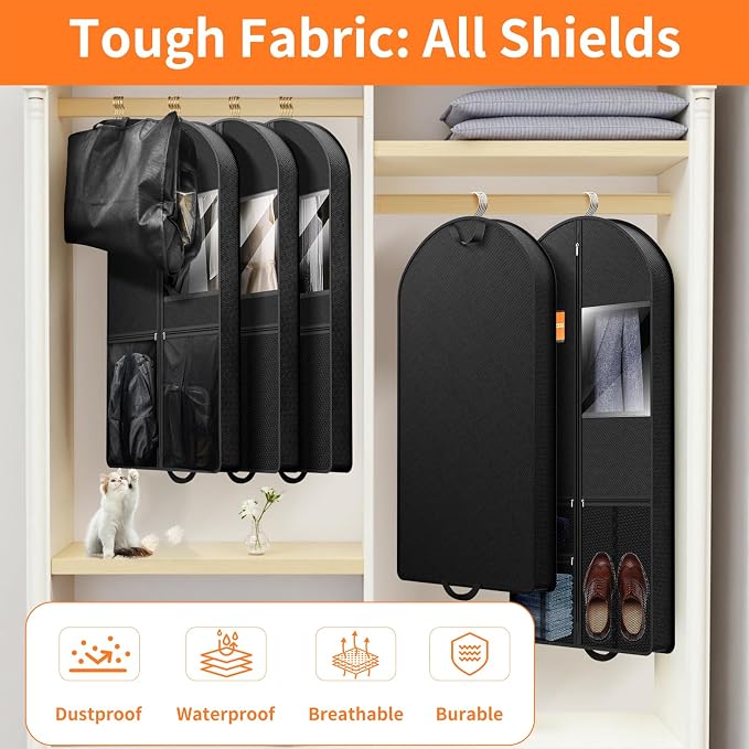 Garment Bag Travel Suit Storage: 43 Inch 3 Packs Fabric Breathable Zippered - Clothes Covers Carry Shoe Pockets Lightweight - Men Travel Wardrobe Protector Hanging Up Multiple - Image 5