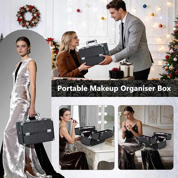 Stagiant 12.6 Inch Large Makeup Train Case, Professional 4 Trays Cosmetic Cases Makeup Storage Organizer Box Beauty Make Up Box with Lock&Adjustable Compartments for Nail, Accessories, Skincare, Black - Image 6