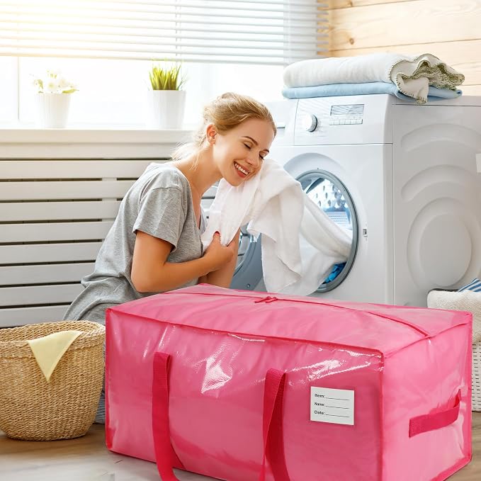 VTSVTS 2 Pack Extra Heavy Duty Large Moving Bags with Comfortable Handle & Strong Zipper,Storage Totes for Space Saving Moving Storage College Supplies Alternative to Moving Box,Pink - Image 5