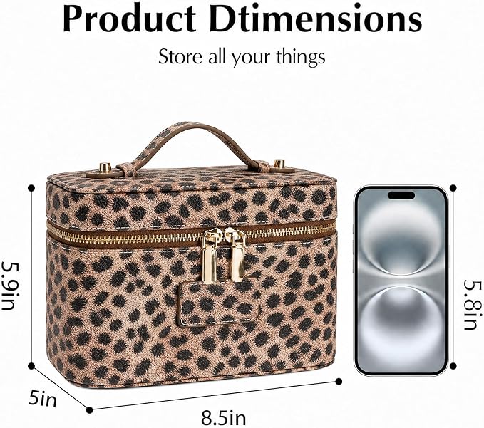 Makeup Case for Women, Leather Makeup Bag Cosmetic Case with Removable Divider, Large Capacity Waterproof Portable Travel Toiletry Make up Organizer Case - Image 2