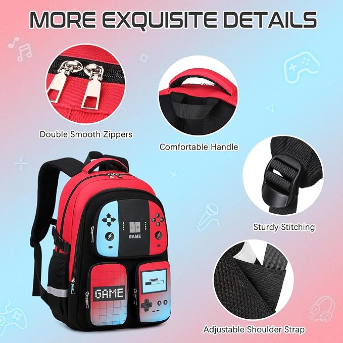 Jafeton School Backpack for Boys, 4 PCS Gamer Boy Backpack Set with Bento Box, Lunch Box & Pencil Pouch, Waterproof Schoolbag for Boys Kids Teens, Elementary Middle School, Kid Bookbag Casual Daypack - Image 4