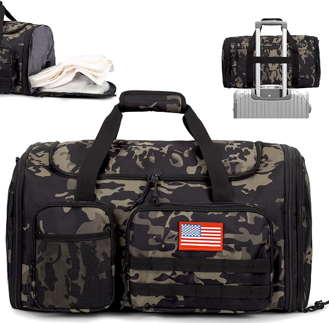 Tactical Duffle Bag For Travel Expandable 52L Large Duffle Bag For Men Gym Duffel With Wet Pocket Multi-Functional Carry On Bags Weekender Overnight Bag Organizer Duffel Bag For Travel by ATRIPACK