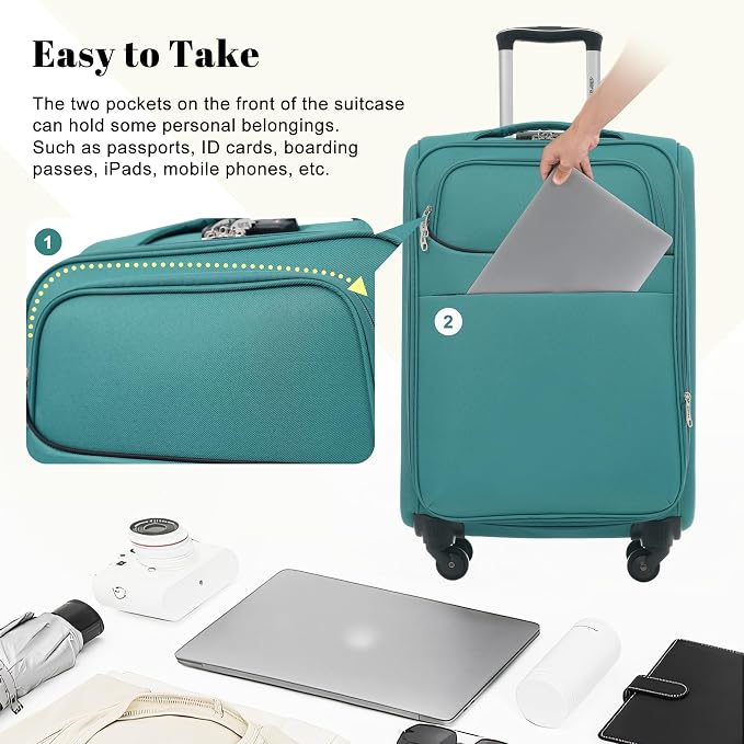 Merax 4-Piece Expandable Luggage Set,Softside Suitcase,Blue Green | 18" 22" 26" 30" Lightweight Luggage with Spinner Wheels,Suitcase Set with TSA Lock,Front Pocket & Interior Organization - Image 6