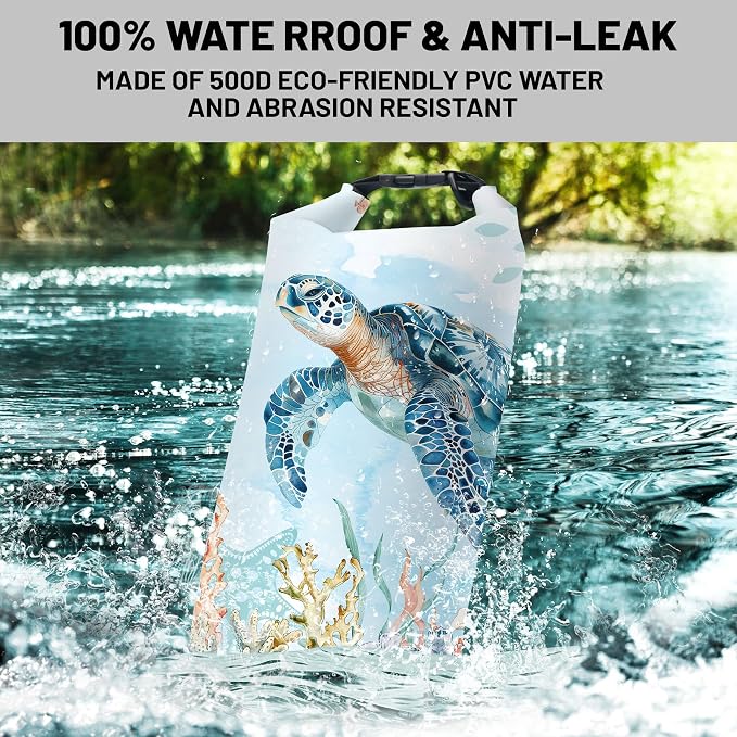 Waterproof Dry Bag,Sea Turtle Coral Starfish Small Waterproof Backpack 2L/5L/10L/20L/30L/40L Floating Lightweight Bags for Kayaking, Boating, Fishing, Swimming Camping with Waterproof Phone Case - Image 2