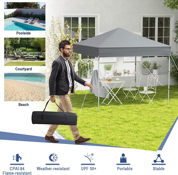 6.6 x 6.6 Ft Pop Up Canopy, 1 Person Instant Setup Canopy Tent with Push Center Lock, 8 Stakes, 4 Ropes & Carrying Bag, Portable Easy Up Gazebo Shelter for Outdoor Camp, Beach, Patio & Party - Image 6