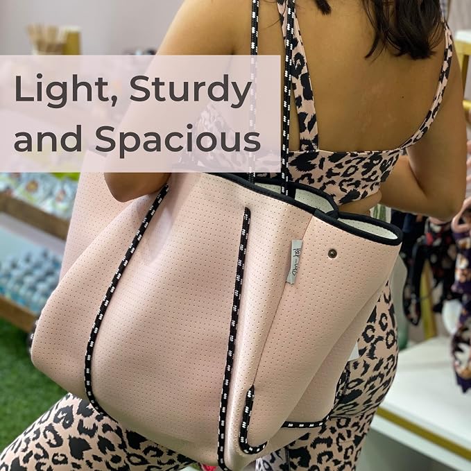 POPUPS Large Neoprene Tote Bag for Women – Stylish Work, Beach, Travel Bag with Pockets, Rope Handles with Zipper Pouch (Pretty Pink II) - Image 8