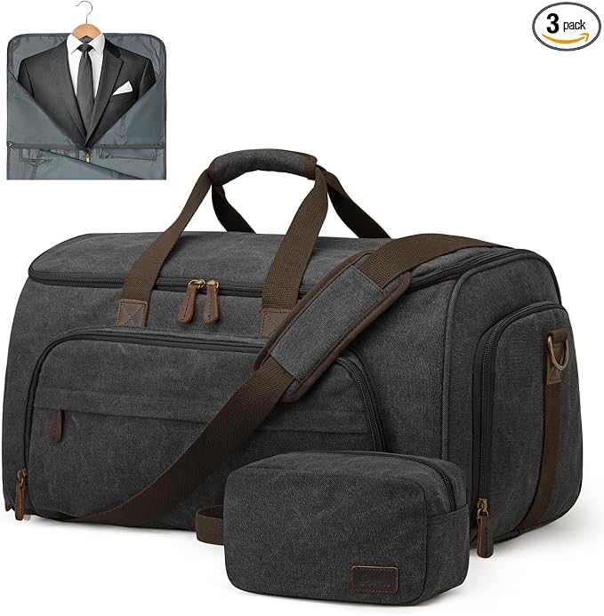 S-ZONE Carry On Garment Bag for Travel Convertible Garment Duffle Bag Suit Bags for Men Women Travel 2 in 1 Hanging Suitcase Business Travel Bag with Toiletry Bag, Black, 50l | 2-in-1 Hanging Suitcase, with Toiletry Bag, Wet/Dry Pockets, Shoe Compartme... by S-ZONE