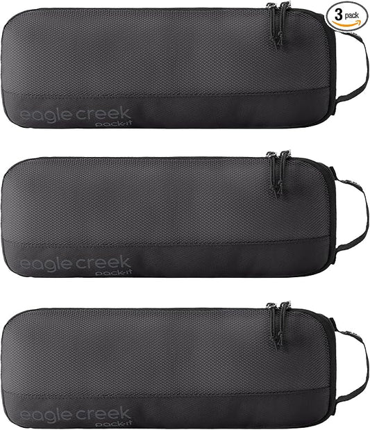 Eagle Creek Pack-It Reveal Slim Cube M/M/M Set - Minimalist Compact Travel Organizer for Hair Styling Tools, Belts & Small Items - Travel Accessories - Black by EagleCreek