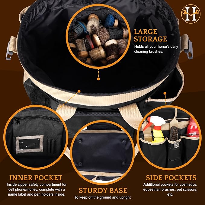 Huntley Equestrian Deluxe Grooming Bag Perfectly Designed Easy Access Multi Pocket Zipper Top Closure Double Handles Shoulder Strap Exterior Pockets - Image 4