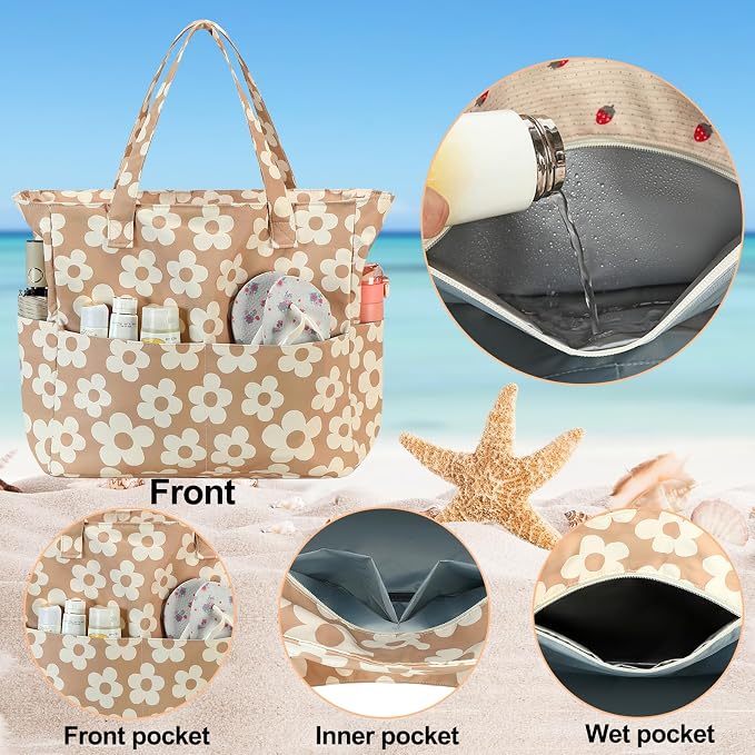 Bluboon Waterproof Beach Tote Pool Bags for Women Ladies Extra Large Carry On Bag With Wet Compartment for Weekender Travel - Image 6