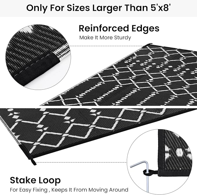 Smiry Outdoor Rug 6x9 ft, Waterproof Reversible Plastic Straw Rugs, Boho Outdoor Area Rug, Outside Floor Mat for Patio, Backyard, Deck, Picnic, Beach, Camping, Black - Image 4