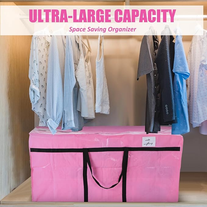 Windyun 4 Pack 98 Gallon Extra Large Moving Bags XXL Heavy Duty Storage Bag with Strong Zipper Handle Jumbo Big Tote Box Foldable for College Dorm Travel Clothes Duffle Blanket Pillow(Pink) - Image 6