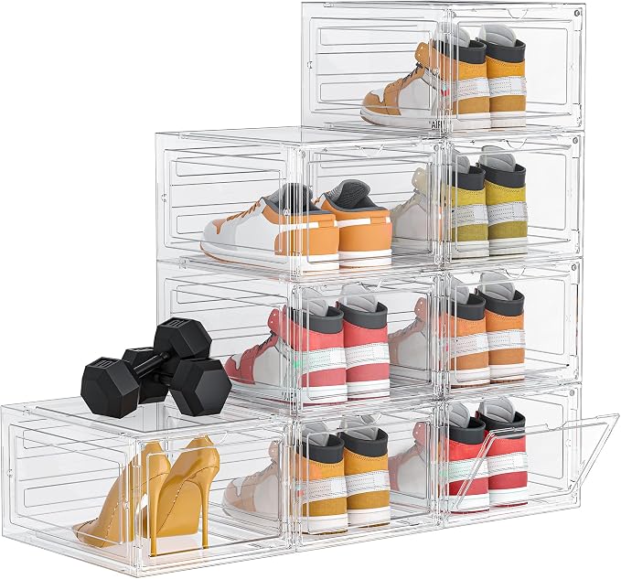 HOMIDEC Shoe Storage, 8 Pack Shoe Organizer Clear Hard Plastic Shoe Box, Shoe Boxes Clear Plastic Stackable, Shoe Boxes with Lids for Size 13 by DecorateYourHome