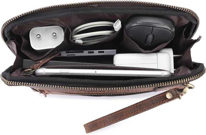 Cosmetics Case Travel Organizer Pouch Portable Tech Bag with Zipper Closure Leather Toiletry Bag for Men & Women Cord Storage Case Large Dopp Kit Makeup Bag Handbag Organizer - Image 2