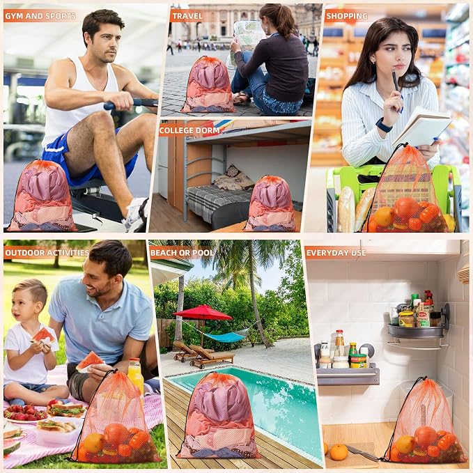 Mesh Bag Drawstring Mesh Bag Multicolor Nylon Bag Small Gym Bag Travel Beach Bag Locking Closure Storage Bag For College, Gym, Yoga, Sport - Image 6