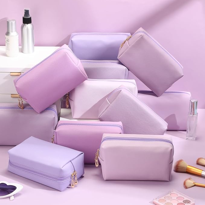 Kigeli Aesthetic Makeup Bags PU Leather Cosmetic Pouches Waterproof Plain Toiletry Bags Makeup Pouches Bulk for Women Party Gift Travel Storage Organizer(Purple Series,7.1 x 2.8 x 4.3 in) - Image 4