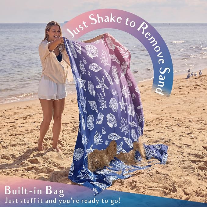 WEKAPO Beach Blanket Waterproof Sandproof Oversized, Extra Large Beach Mat Sand Free, Lightweight & Compact Sand Free Mat with 5 Stakes & 4 Corner Pockets - Image 5