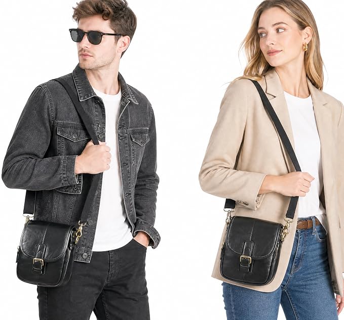Water Resistant Canvas + Leather Hiking Riding Travel Fanny Waist Pack Small Phone Pouch For Men Women FB811-29 (1168-Black) - Image 2