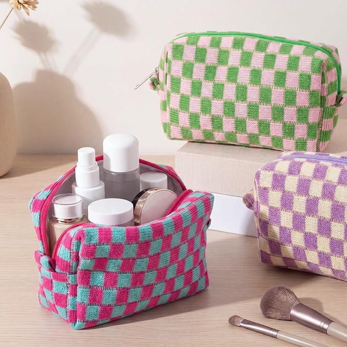 Gilprop 8 Pcs Checkered Makeup Bag for Purse Small Cosmetic Pouch Bulk Portable Zipper Makeup Pouch Travel Toiletry Organizer Gifts for Women Bridesmaid Wedding Party Favors (Colorful 3) - Image 3