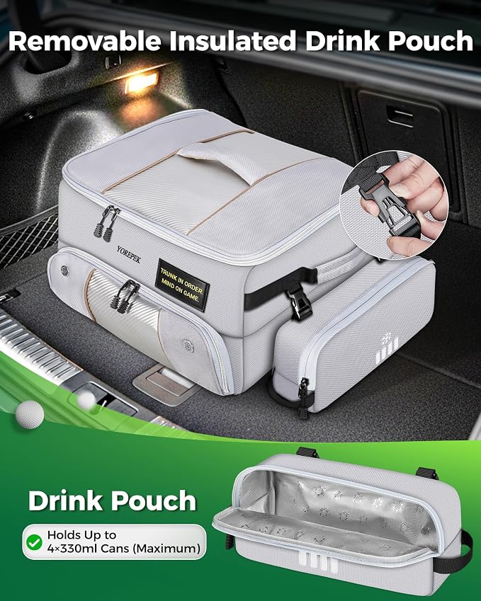 YOREPEK Upgraded Golf Trunk Organizer, Golf Gifts for Men, with Removable Insulated Pouch&Dust-Proof Protective Layer, Multi-Compartment fits 2 Pairs of Shoes, Golf Accessories - Image 6