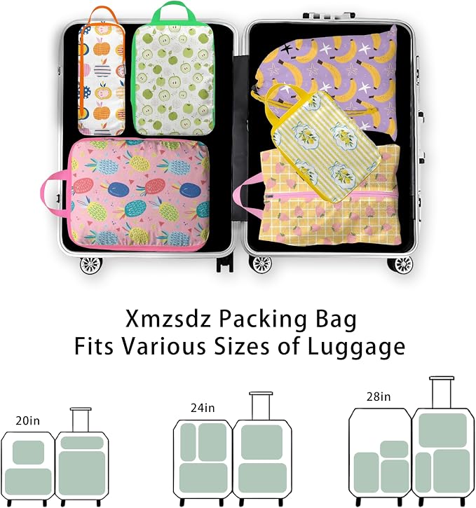 6 Pcs Compression Packing Cubes, Packing Cubes for Travel, Waterproof Luggage Organizer Bags Set, Cute Packaging Cubes for Women Kids Backpack Carry-Ons - Image 5