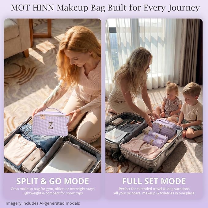 Personalized Gift Travel Makeup Bag: Initial Makeup Organizer Bag for Women | 3-in-1 Custom Make up Bag Set - Vegan Leather Travel Cosmetic Bag - Luxury Gift for Women – Birthday, Anniversary, Graduation - Image 8