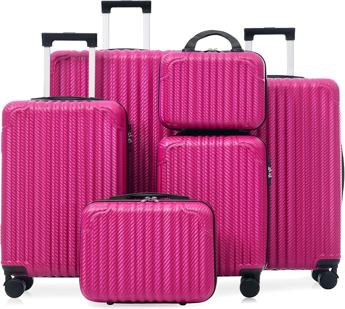 Dark Pink 6 Piece Luggage Set Hard Shell - Traveling Suitcases with Spinner Wheels and Small Cases for Family Travel, Durable Carry On Luggage Sets with Lock for Women and Girls by Unknown